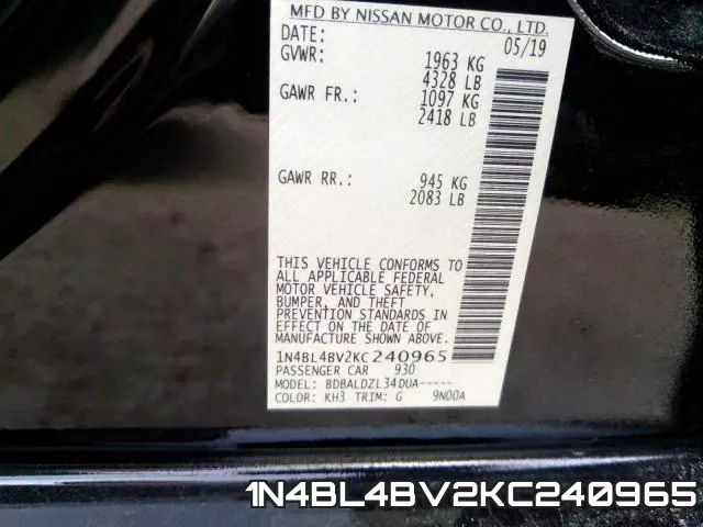 1N4BL4BV2KC240965 фото 2