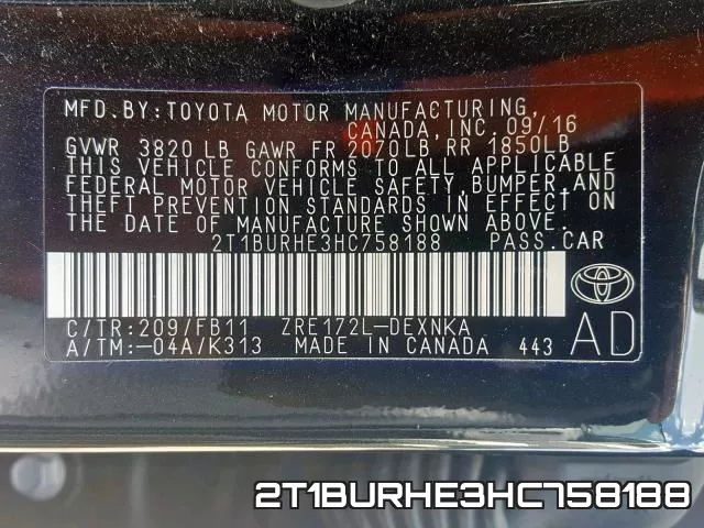 2T1BURHE3HC758188 фото 2