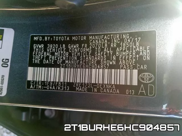2T1BURHE6HC904857 фото 2
