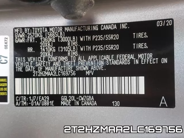 2T2HZMAA2LC169756 фото 2