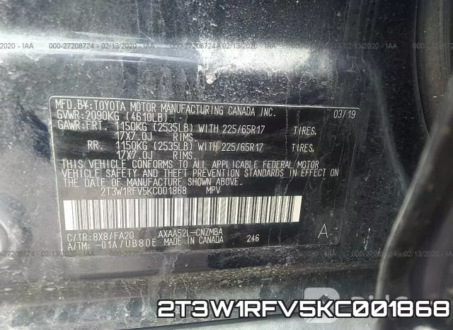 2T3W1RFV5KC001868 фото 10