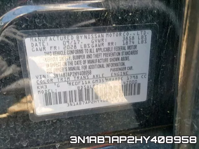 3N1AB7AP2HY408958 фото 2
