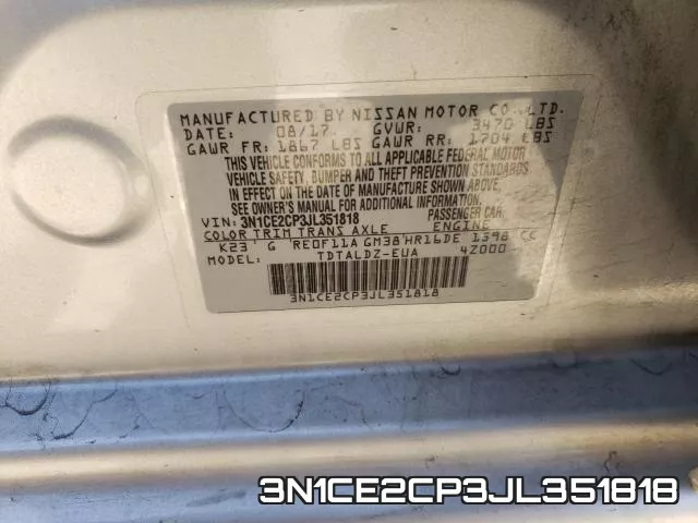 3N1CE2CP3JL351818 фото 2