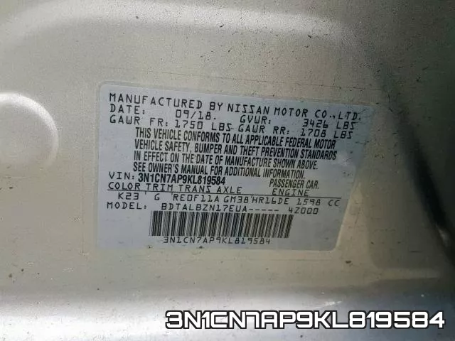 3N1CN7AP9KL819584 фото 2