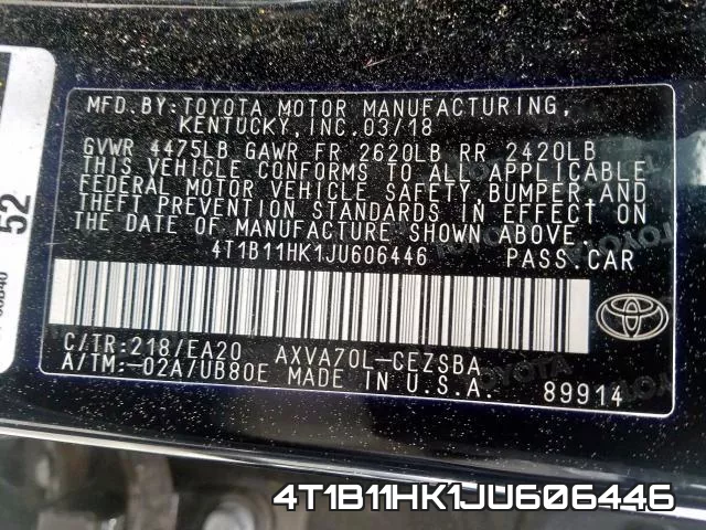 4T1B11HK1JU606446 фото 2