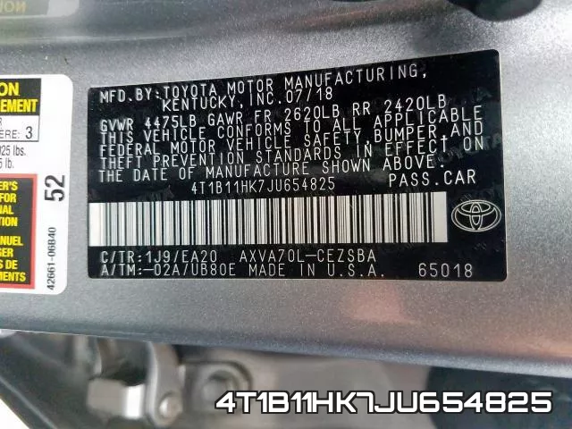 4T1B11HK7JU654825 фото 2