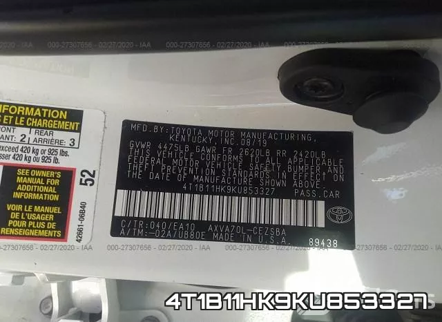 4T1B11HK9KU853327 фото 10