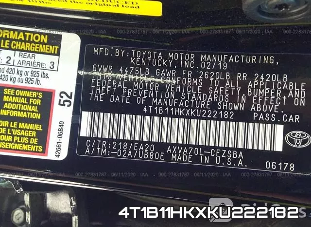 4T1B11HKXKU222182 фото 10