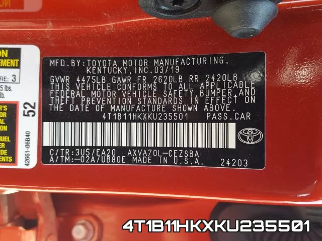 4T1B11HKXKU235501 фото 2