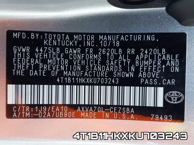 4T1B11HKXKU703243 фото 2