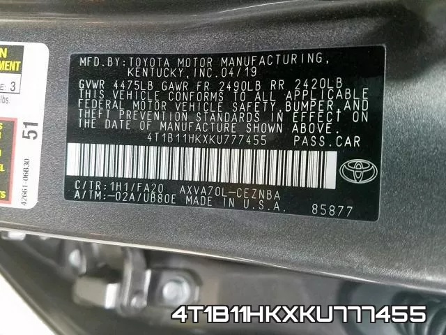4T1B11HKXKU777455 фото 2