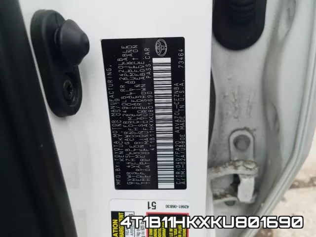 4T1B11HKXKU801690 фото 2