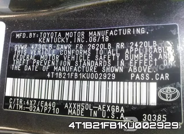 4T1B21FB1KU002929 фото 10