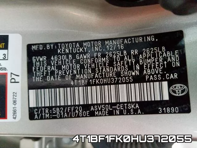 4T1BF1FK0HU372055 фото 2