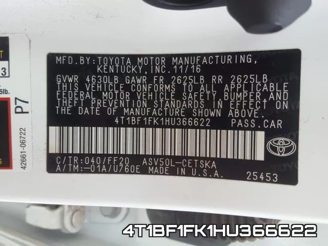 4T1BF1FK1HU366622 фото 2