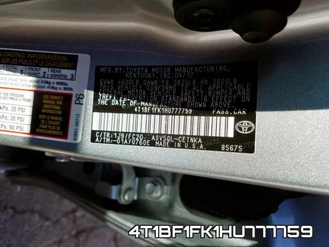 4T1BF1FK1HU777759 фото 2