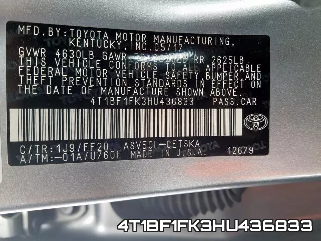 4T1BF1FK3HU436833 фото 2