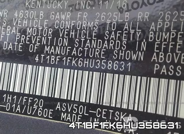 4T1BF1FK6HU358631 фото 10
