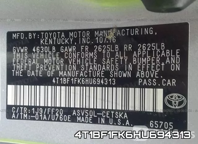 4T1BF1FK6HU694313 фото 10