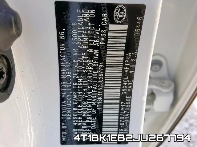4T1BK1EB2JU267794 фото 2