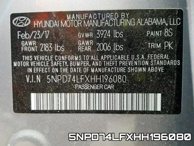 5NPD74LFXHH196080 фото 2