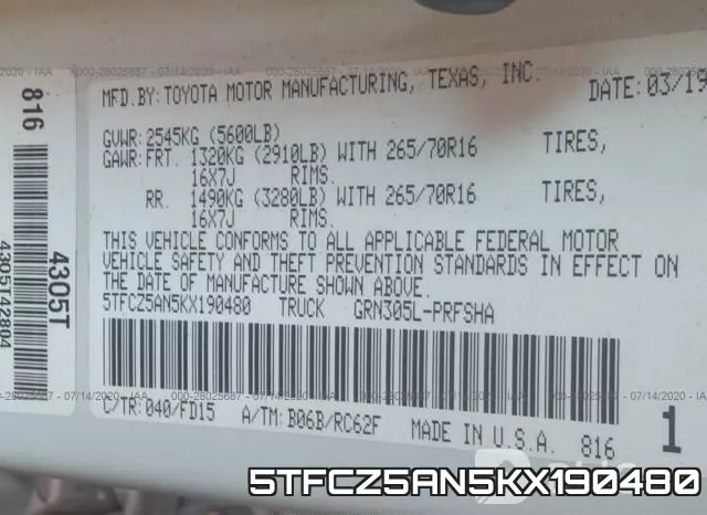 5TFCZ5AN5KX190480 фото 10