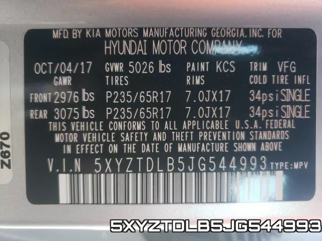 5XYZTDLB5JG544993 фото 2
