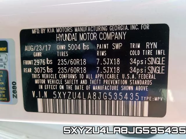 5XYZU4LA8JG535435 фото 2
