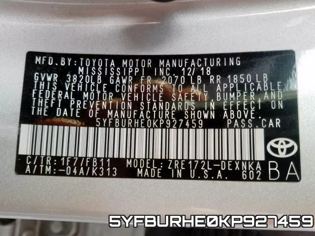 5YFBURHE0KP927459 фото 2