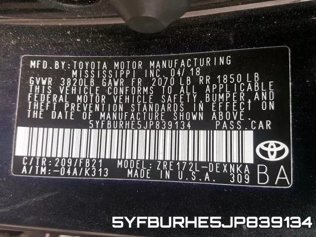 5YFBURHE5JP839134 фото 2