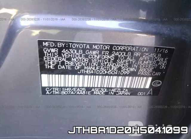 JTHBA1D20H5041099 фото 10
