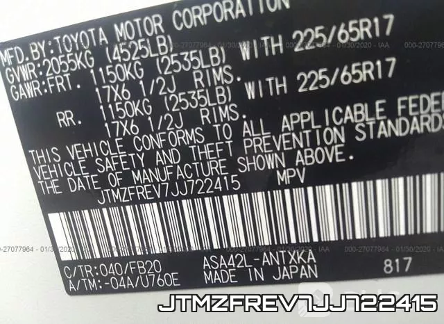 JTMZFREV7JJ722415 фото 10