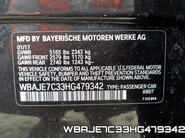 WBAJE7C33HG479342 фото 2