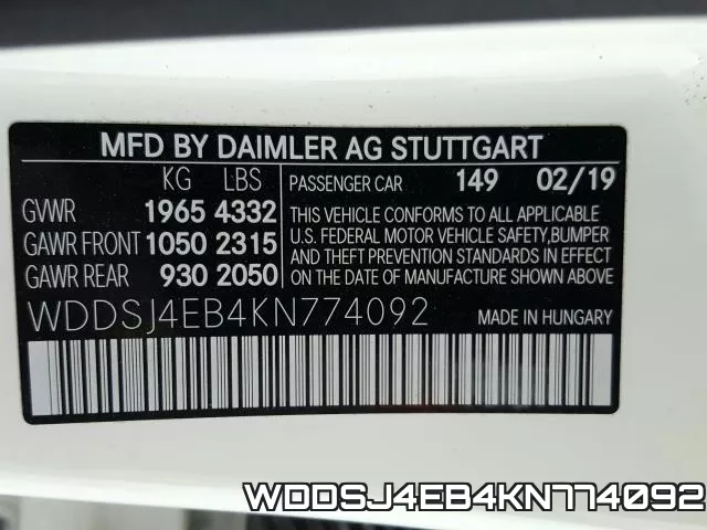 WDDSJ4EB4KN774092 фото 2