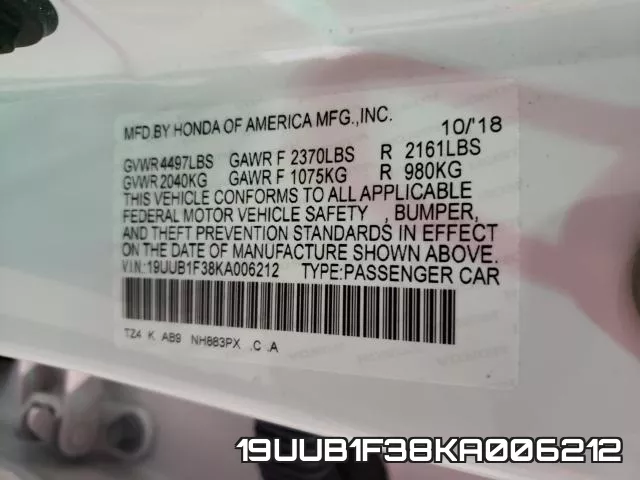 19UUB1F38KA006212 фото 2