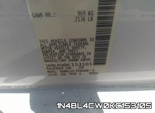 1N4BL4CW0KC153105 фото 10