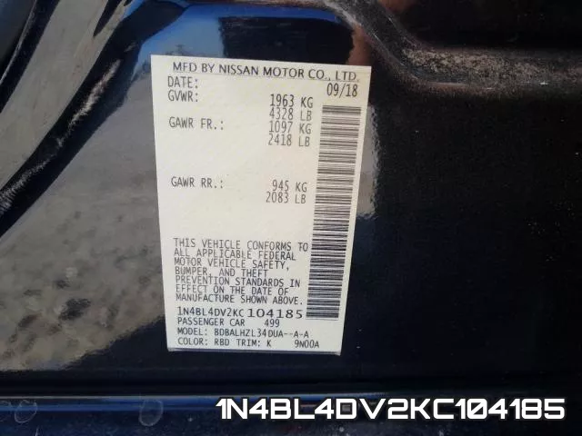 1N4BL4DV2KC104185 фото 2