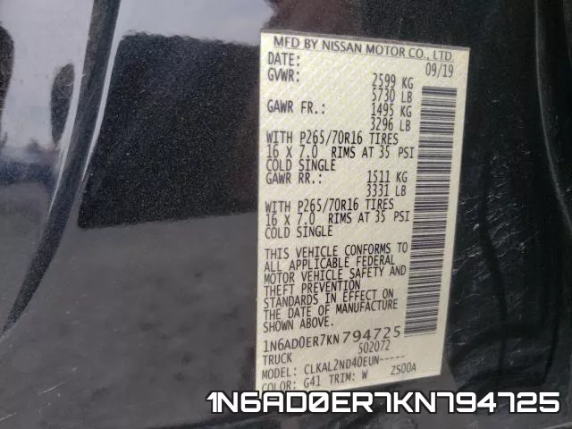 1N6AD0ER7KN794725 фото 2