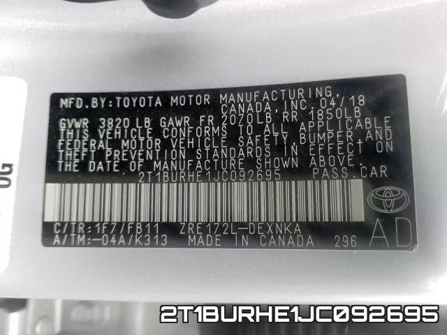 2T1BURHE1JC092695 фото 2