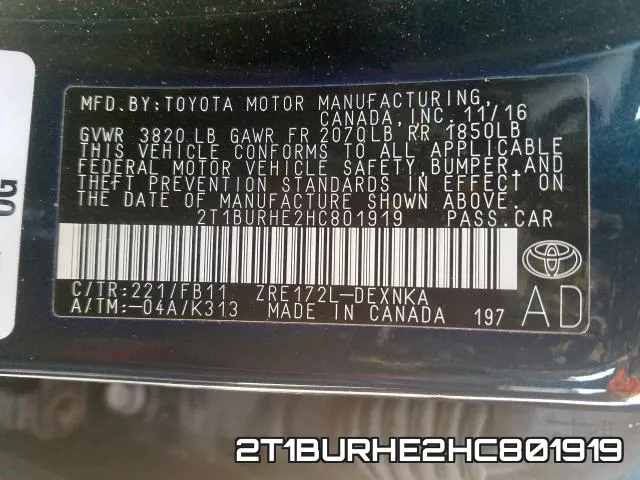 2T1BURHE2HC801919 фото 2