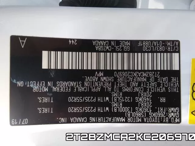 2T2BZMCA2KC206970 фото 2