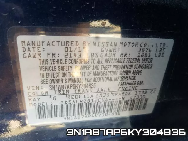 3N1AB7AP6KY304836 фото 2