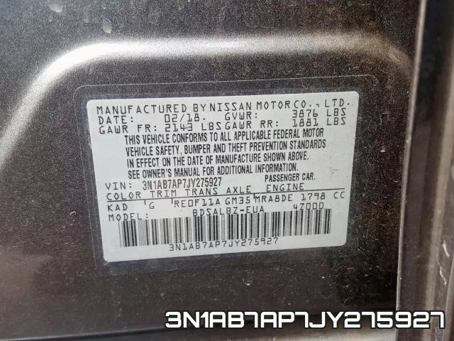 3N1AB7AP7JY275927 фото 2