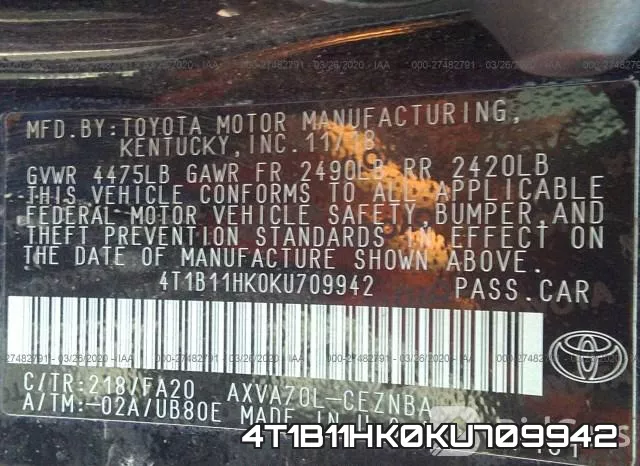 4T1B11HK0KU709942 фото 9