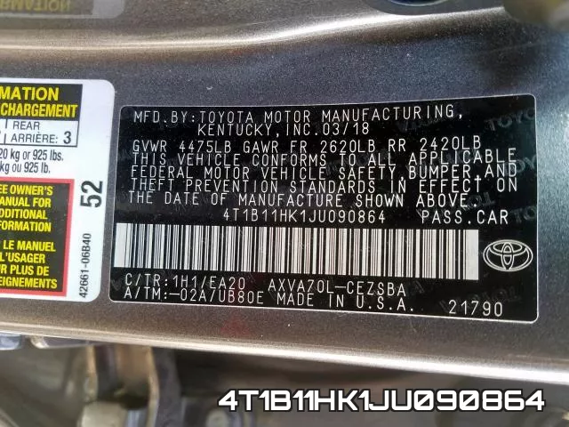 4T1B11HK1JU090864 фото 2
