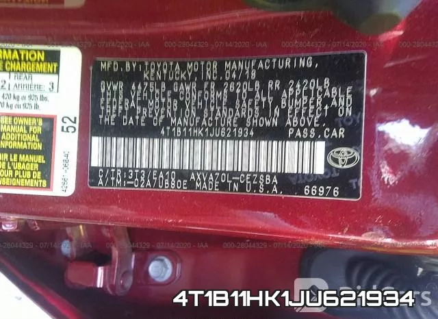 4T1B11HK1JU621934 фото 10