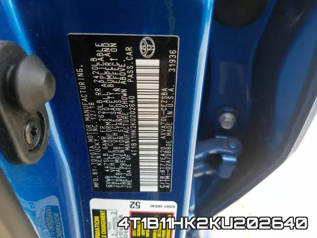 4T1B11HK2KU202640 фото 2
