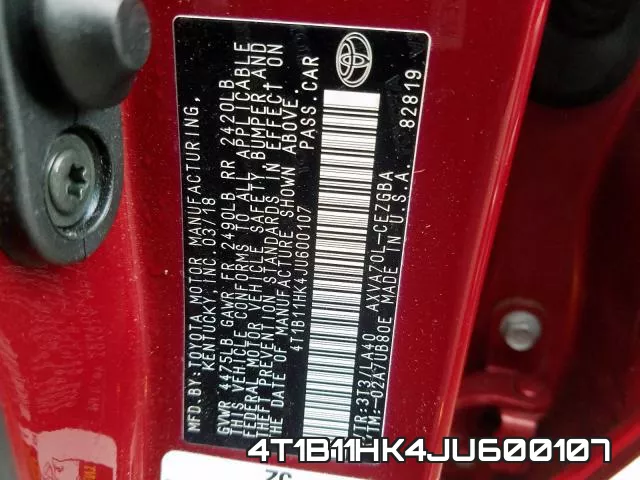 4T1B11HK4JU600107 фото 2