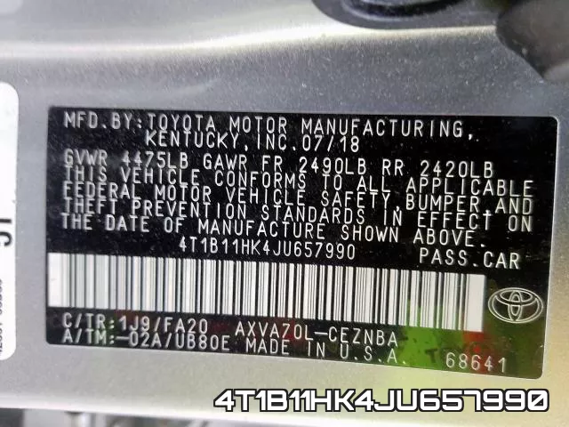 4T1B11HK4JU657990 фото 2
