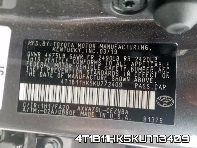 4T1B11HK5KU773409 фото 2